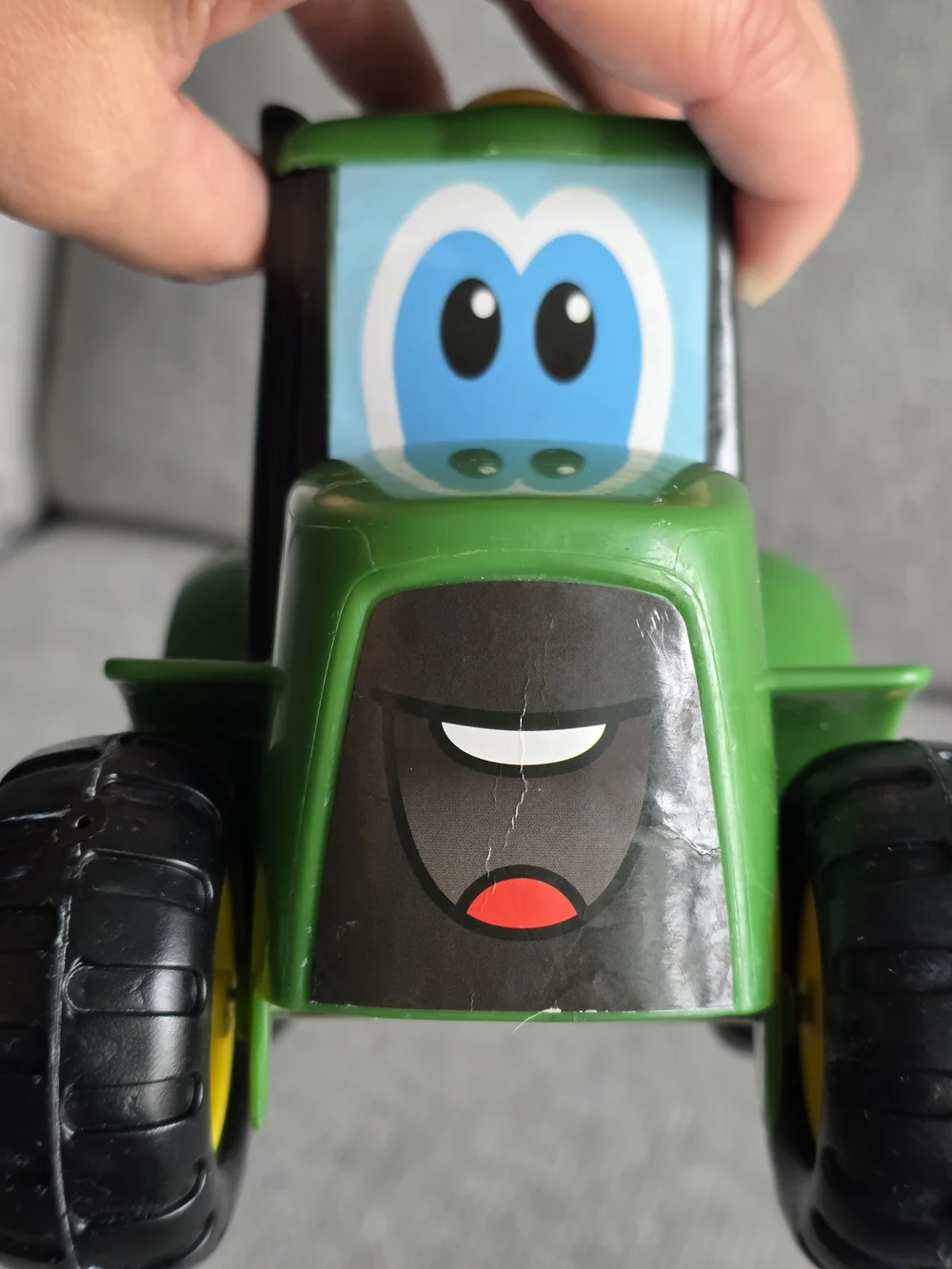 John Deere Green Smiling Excavator Toy with Black Wheels